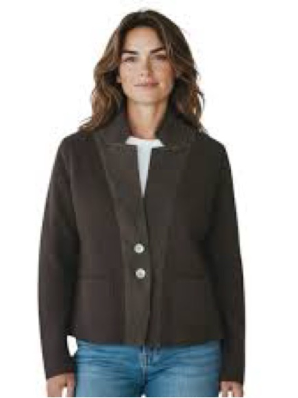 Eileen Fisher Merino Wool Lamb Leather Sweater Blazer Jacket Women’s Large Brown